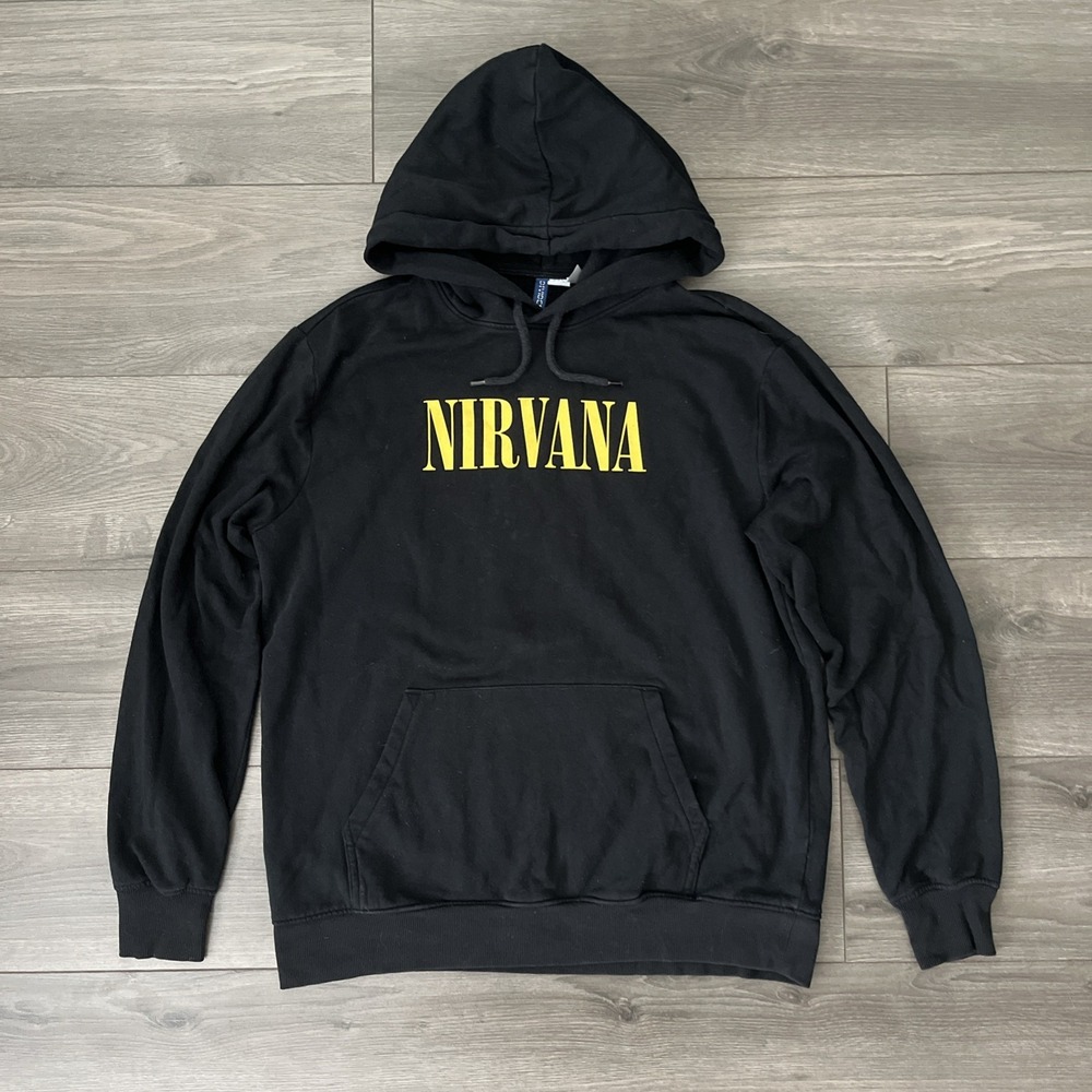Nirvana Nevermind Mens L Smiley Pullover Hoodie Sweatshirt Black